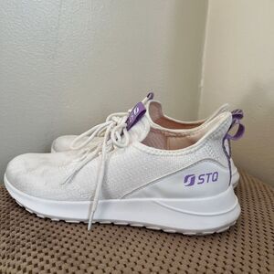 STQ Womens Slip On Sneakers Orthopedic Tennis Gym Sneaker, White & Lilac- Sz 9.5